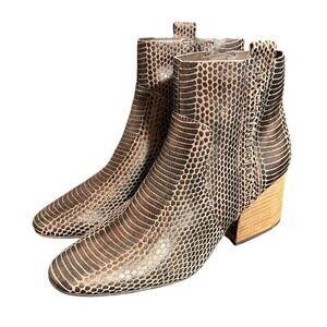 Kork-Ease Leyland Brown Leather Snakeskin Print‎ Block Heel Ankle Boots 9M